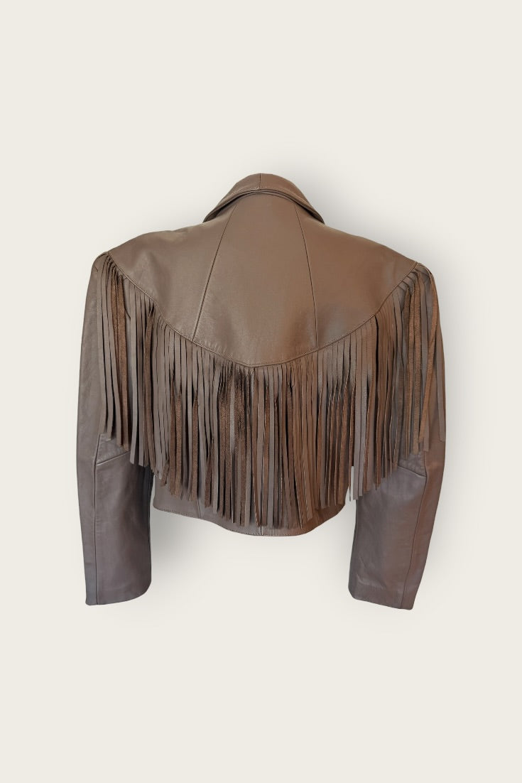 Mauve Fringe Leather Jacket