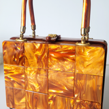50's Carmel Brown Pearlized Lucite Handbag