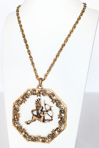 Vintage Large Lucite Gold Tone Sagittarius Pendant Necklace