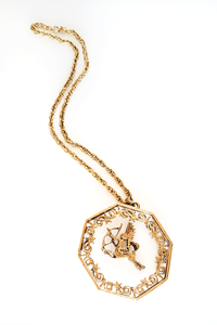 Vintage Large Lucite Gold Tone Sagittarius Pendant Necklace