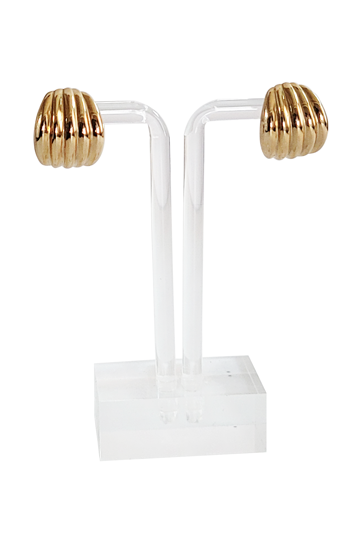 90's Gold Tone Ribbed Modernist Earrings