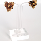 Vintage Gold Tone Metal Rose Earrings