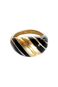 Vintage Gold Tone Black Enamel Croissant Ring