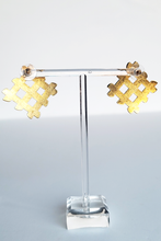 Load image into Gallery viewer, Vintage Gold-tone Checkered Earrings