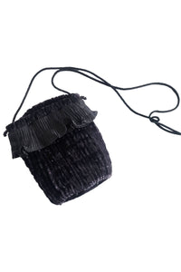 80s Italian Pleated Silk Drawstring Handbag