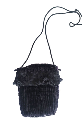 80s Italian Pleated Silk Drawstring Handbag