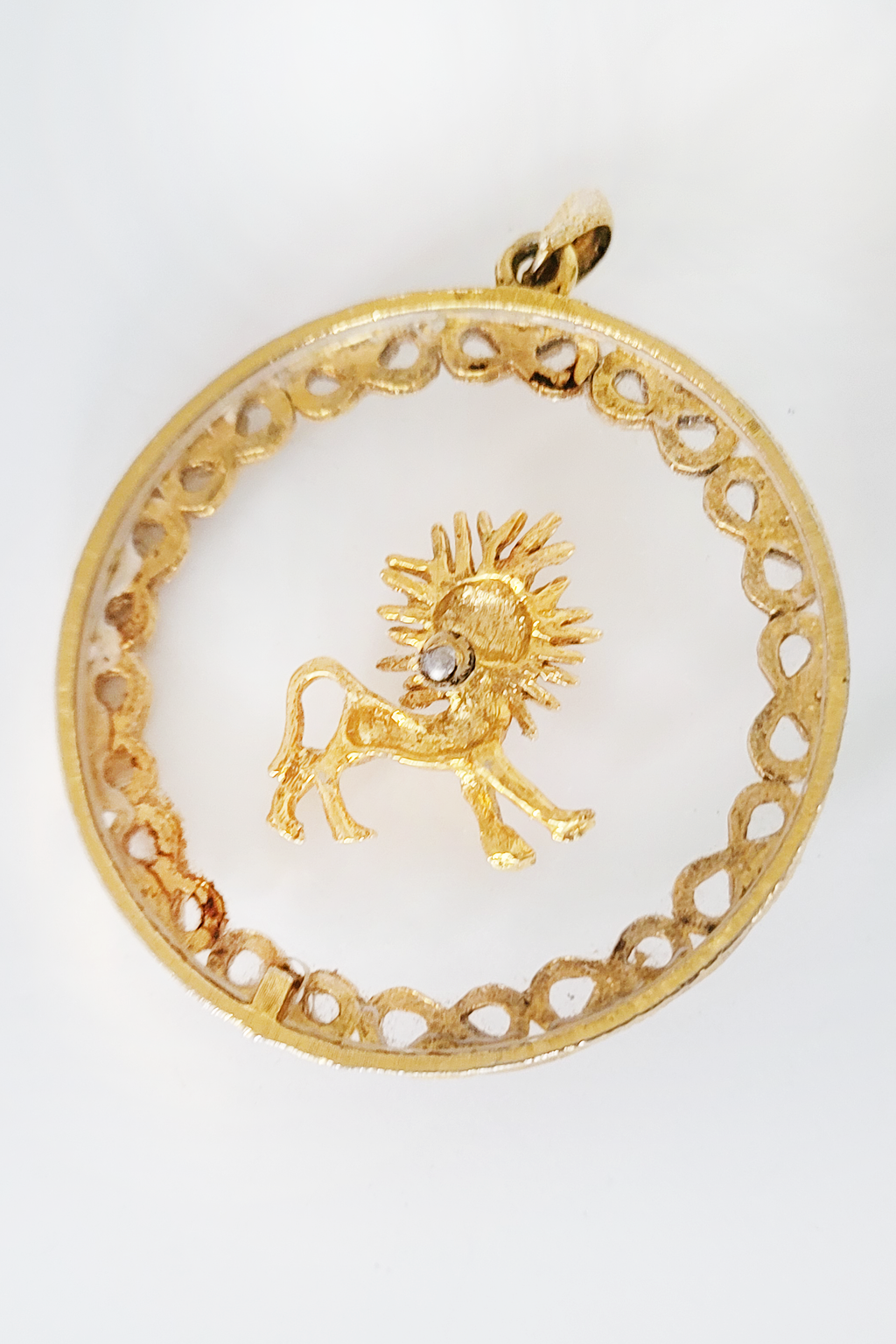 70s Large Lucite Leo Pendant
