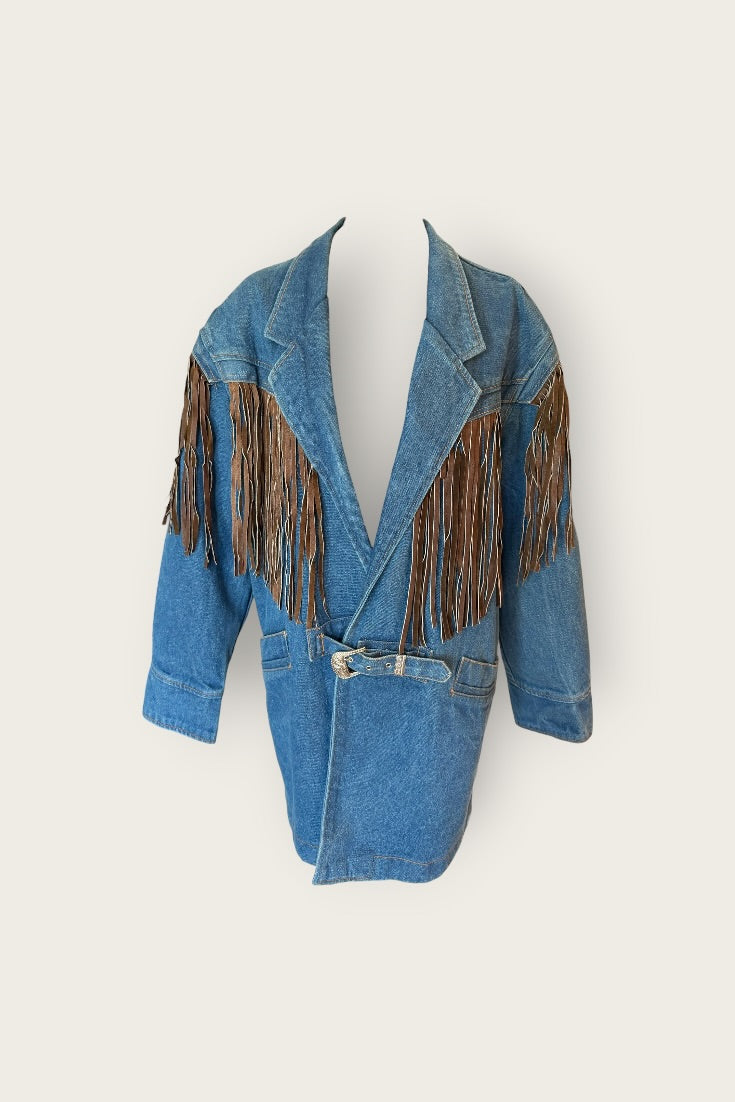 Vintage Denim Brown Fringe Jacket