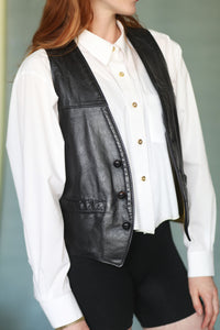 70's Black Leather Vest