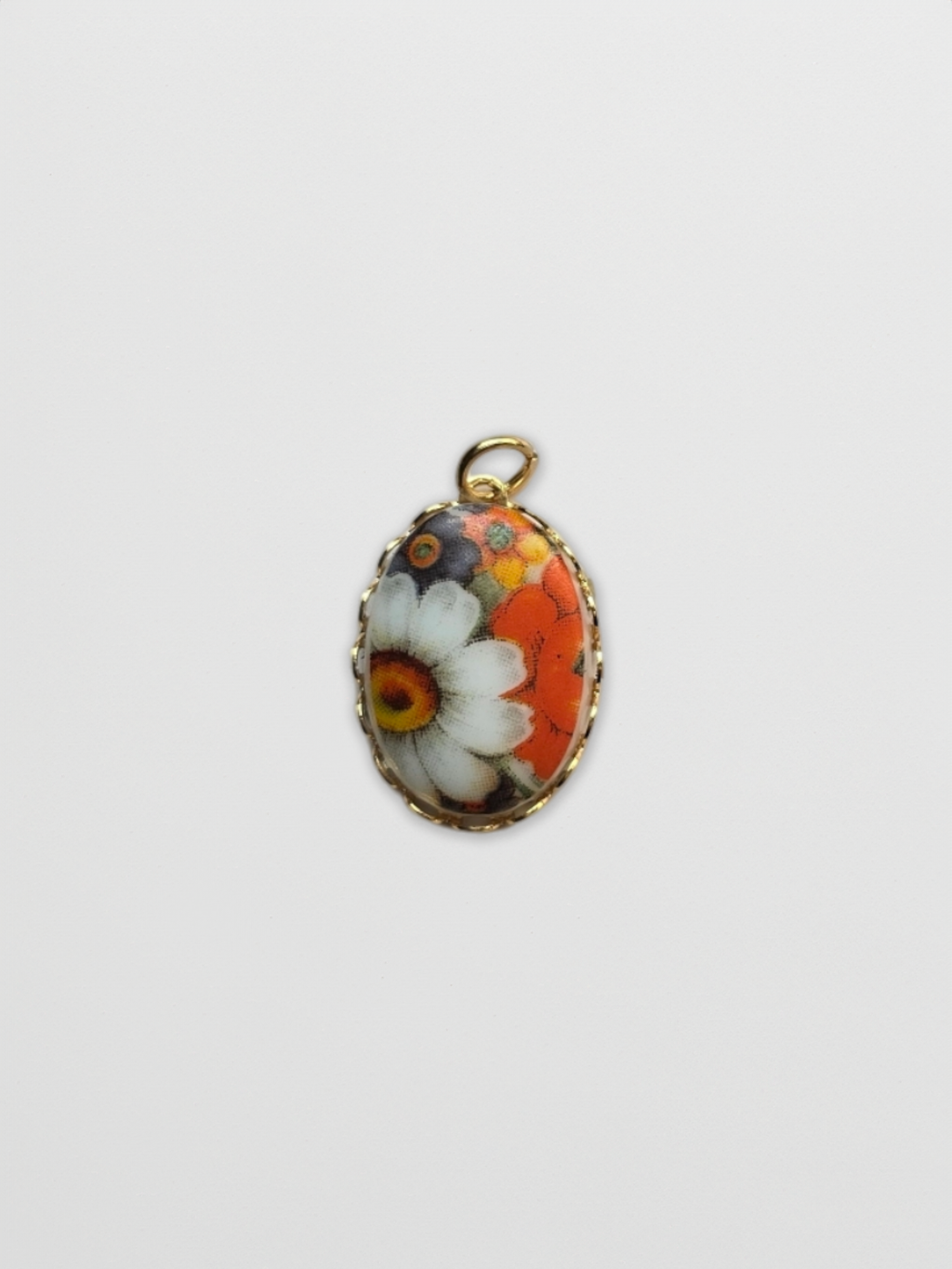 Orange Vintage Porcelain  Painted Charm
