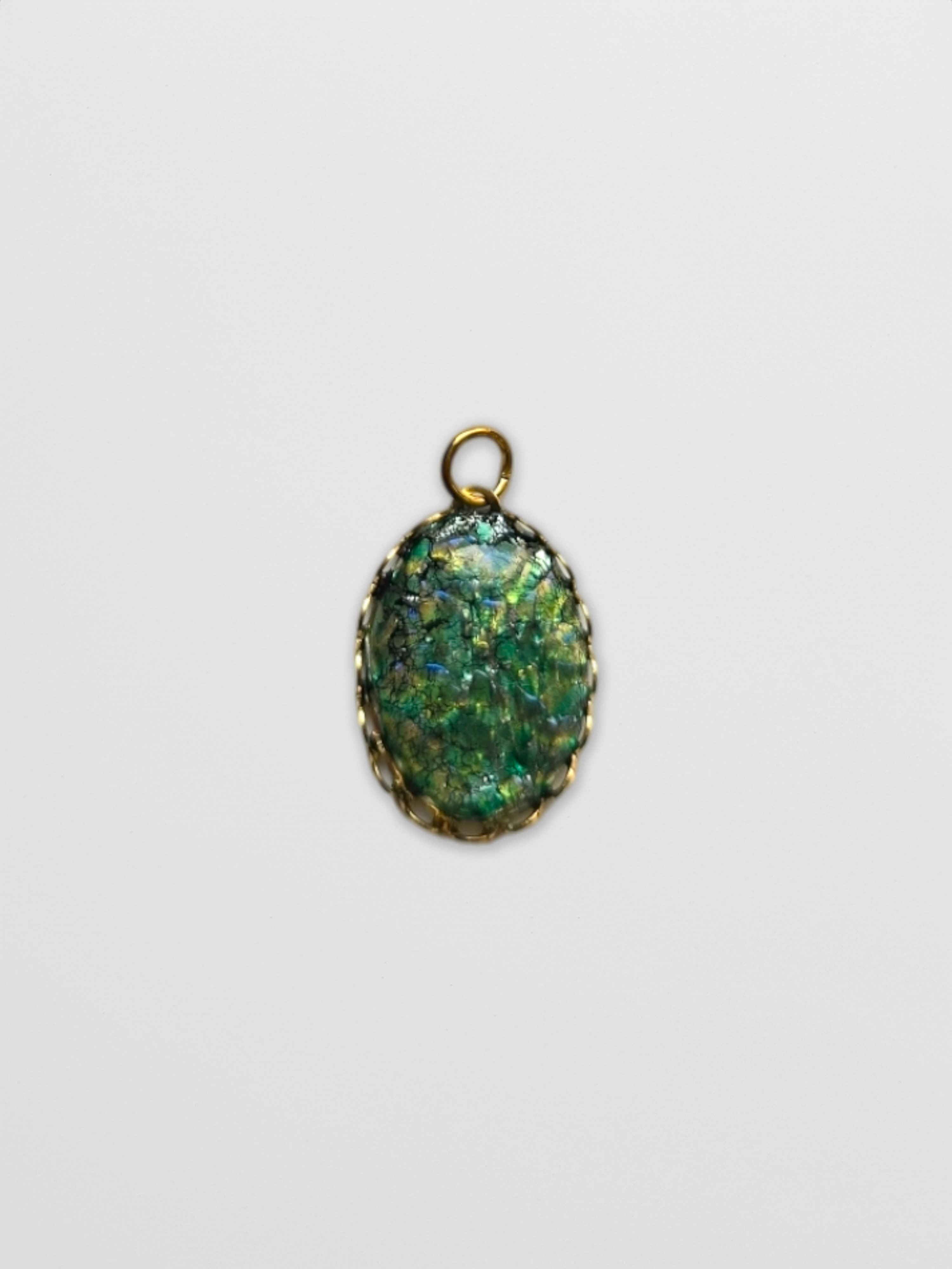 Vintage Glass Green Fire Stone Charm