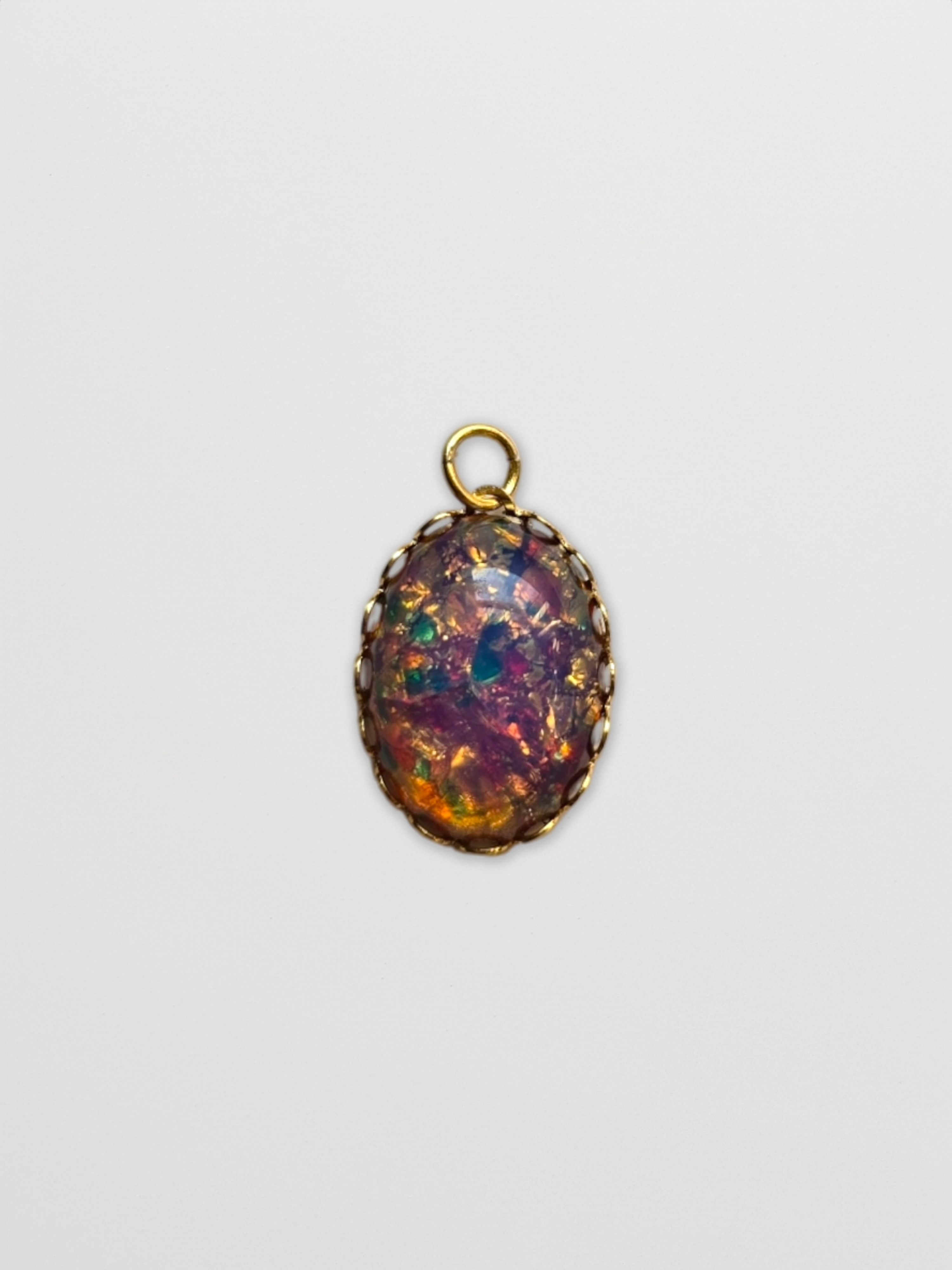 Vintage Glass Fire Stone Charm Medium
