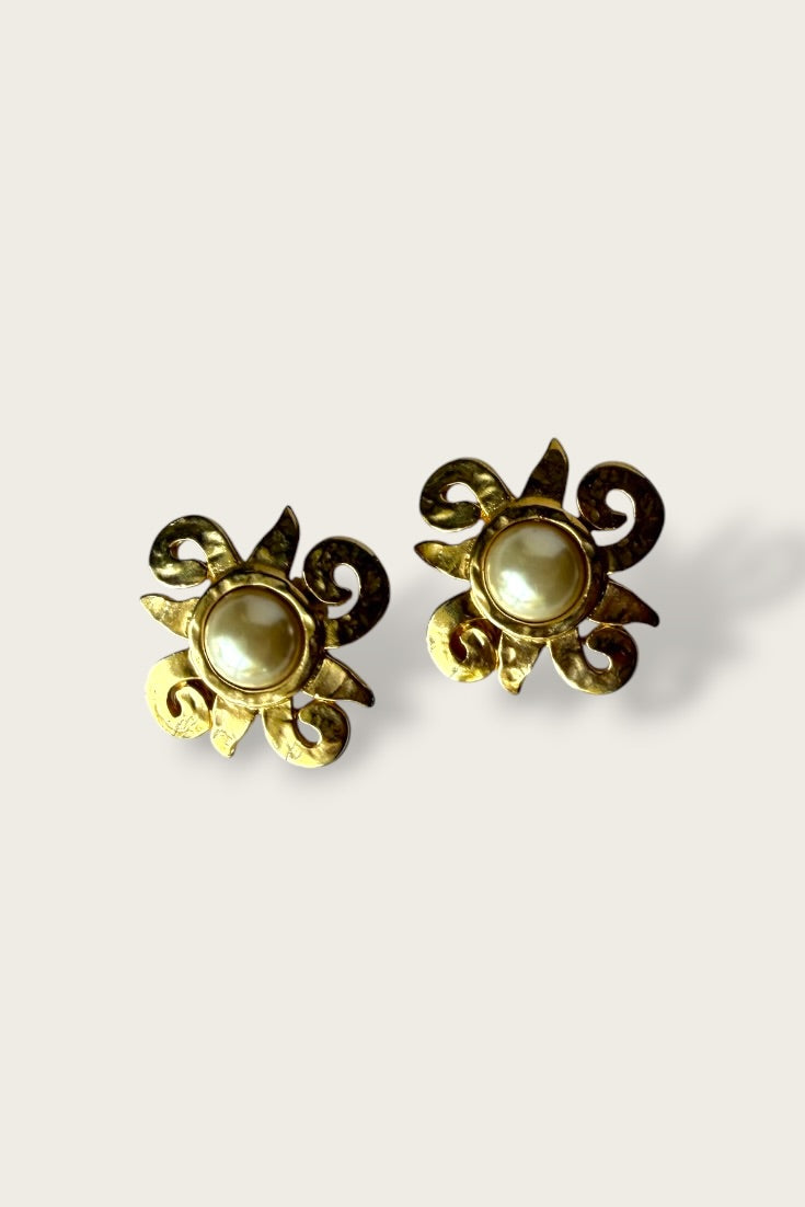 Vintage Pearl Scroll Earrings