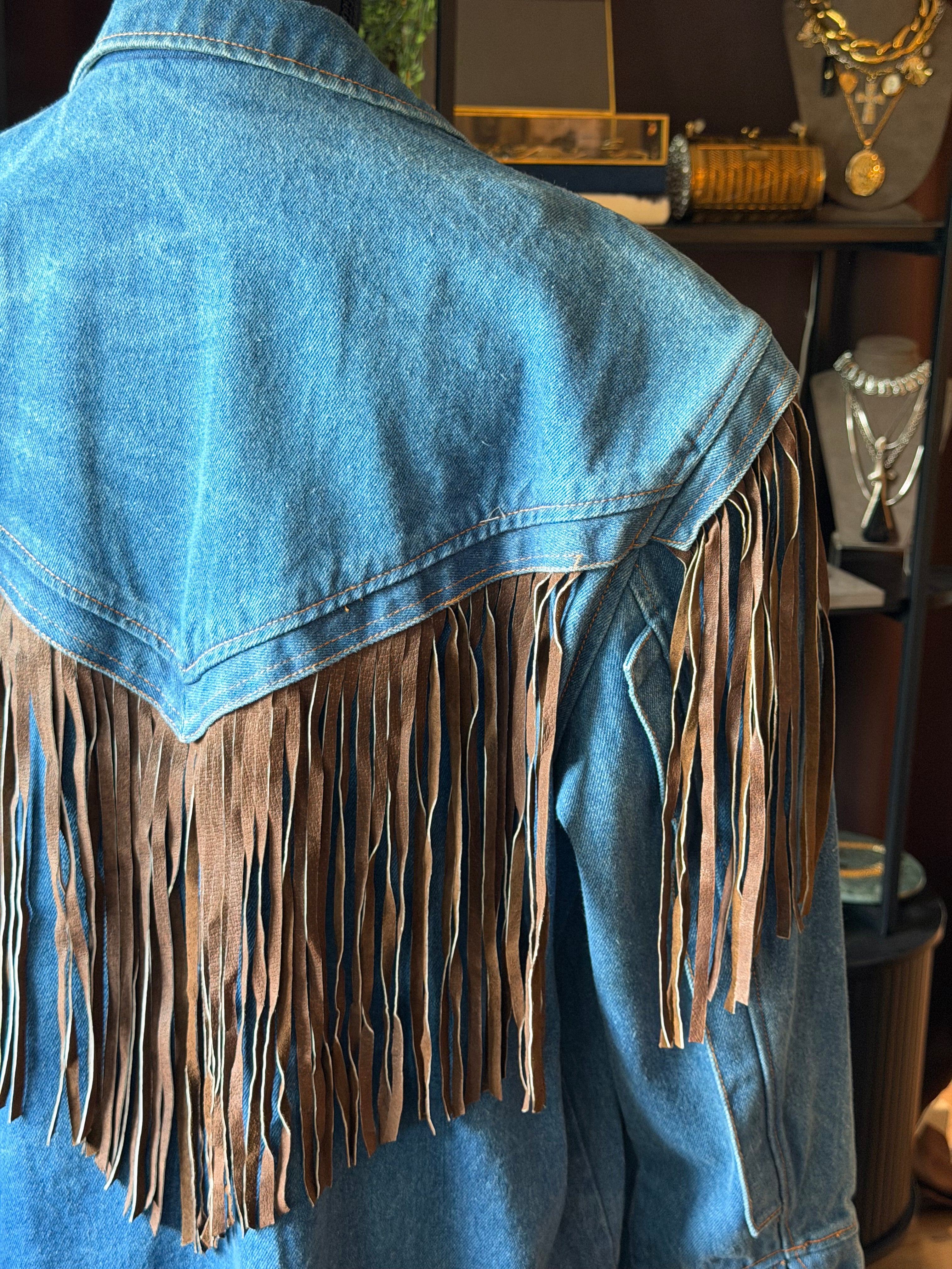 Vintage Denim Brown Fringe Jacket