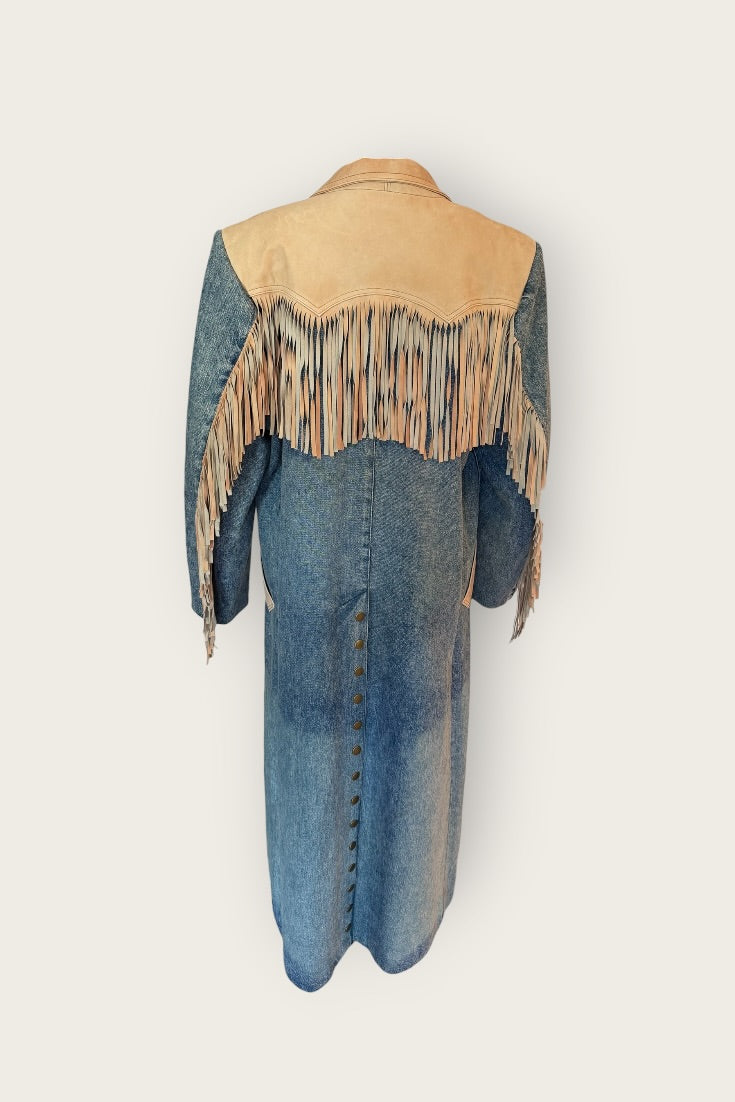 Vintage Denim Taupe Leather Fringe Jacket