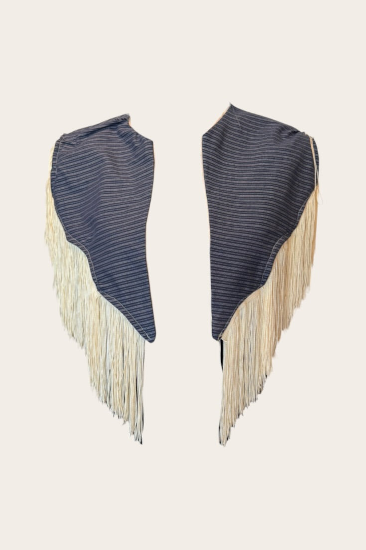 Sandra Reversible Shoulder Cape Ivory Demask/Navy Barre Stripe