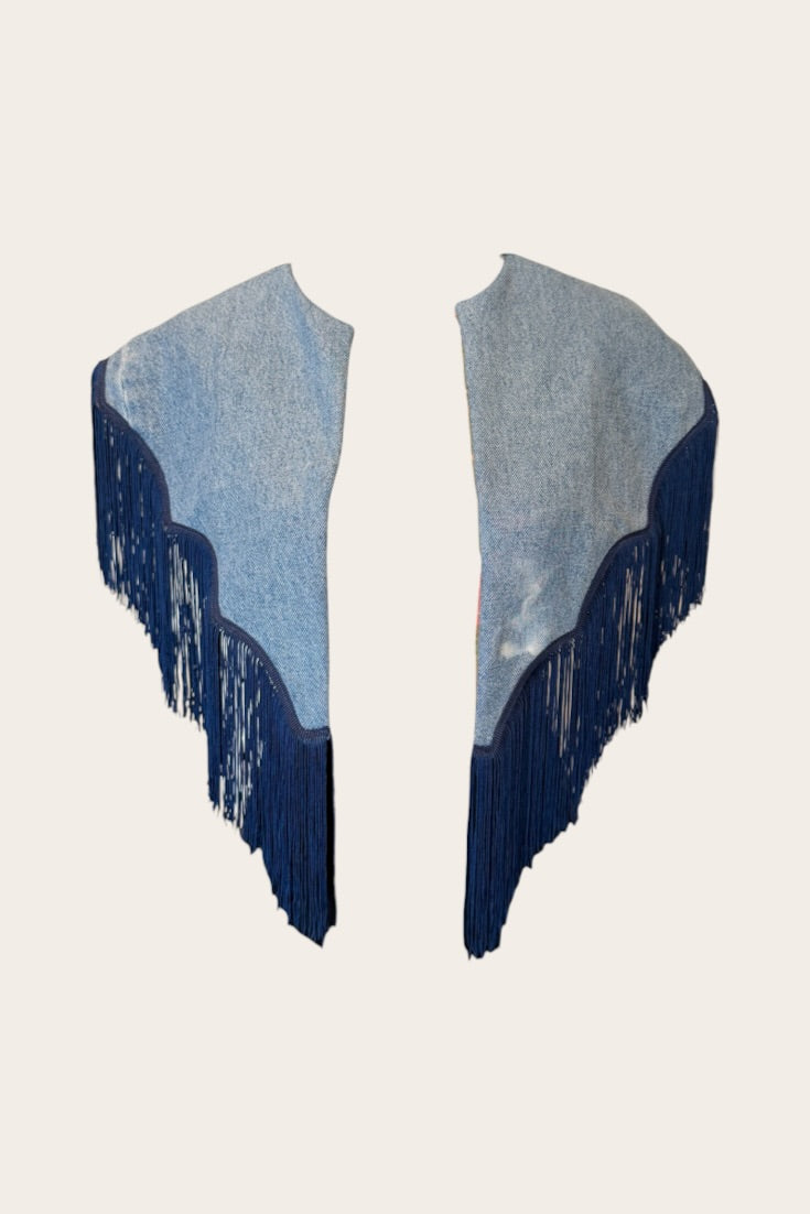 Sandra Reversible Shoulder Cape Denim/Floral Tapestry