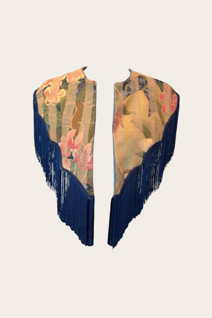 Sandra Reversible Shoulder Cape Denim/Floral Tapestry