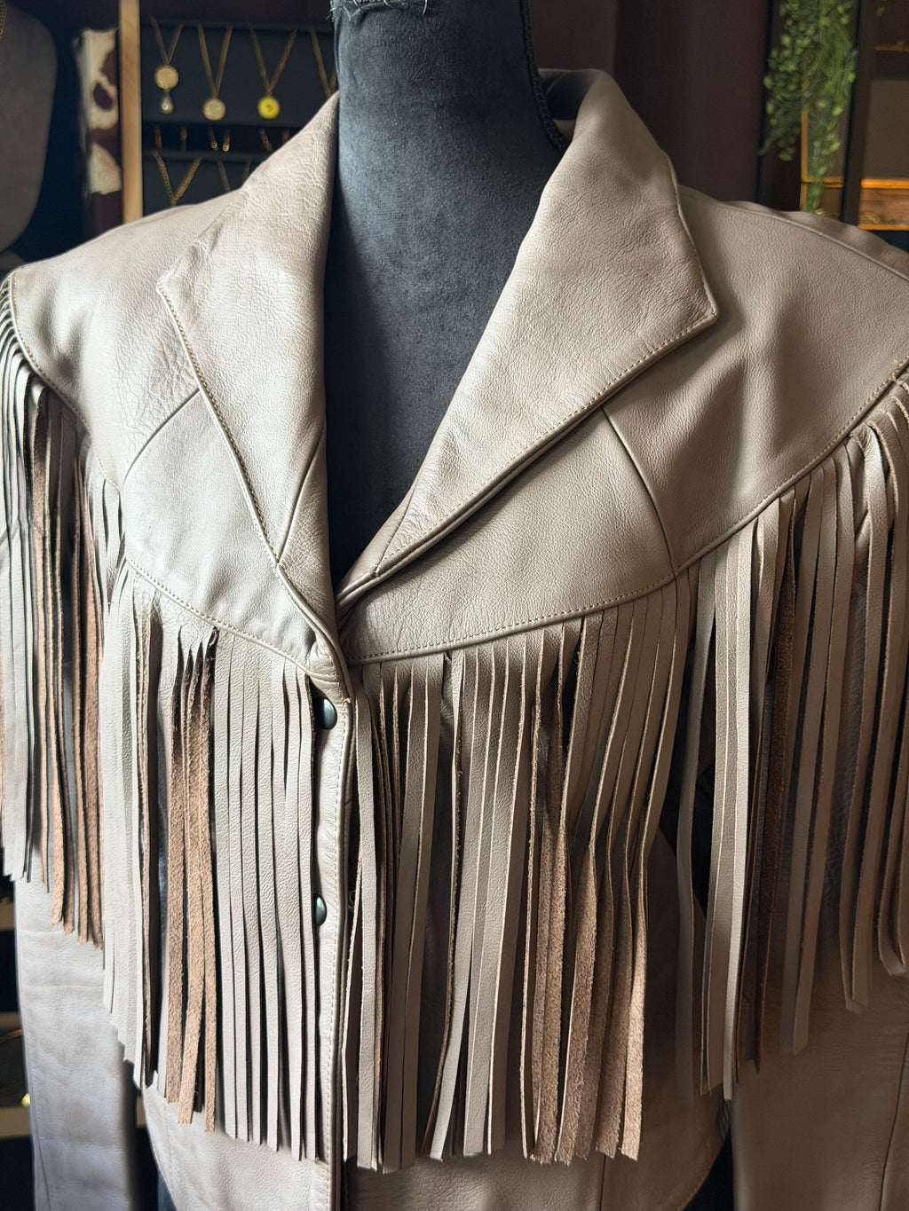 Mauve Fringe Leather Jacket