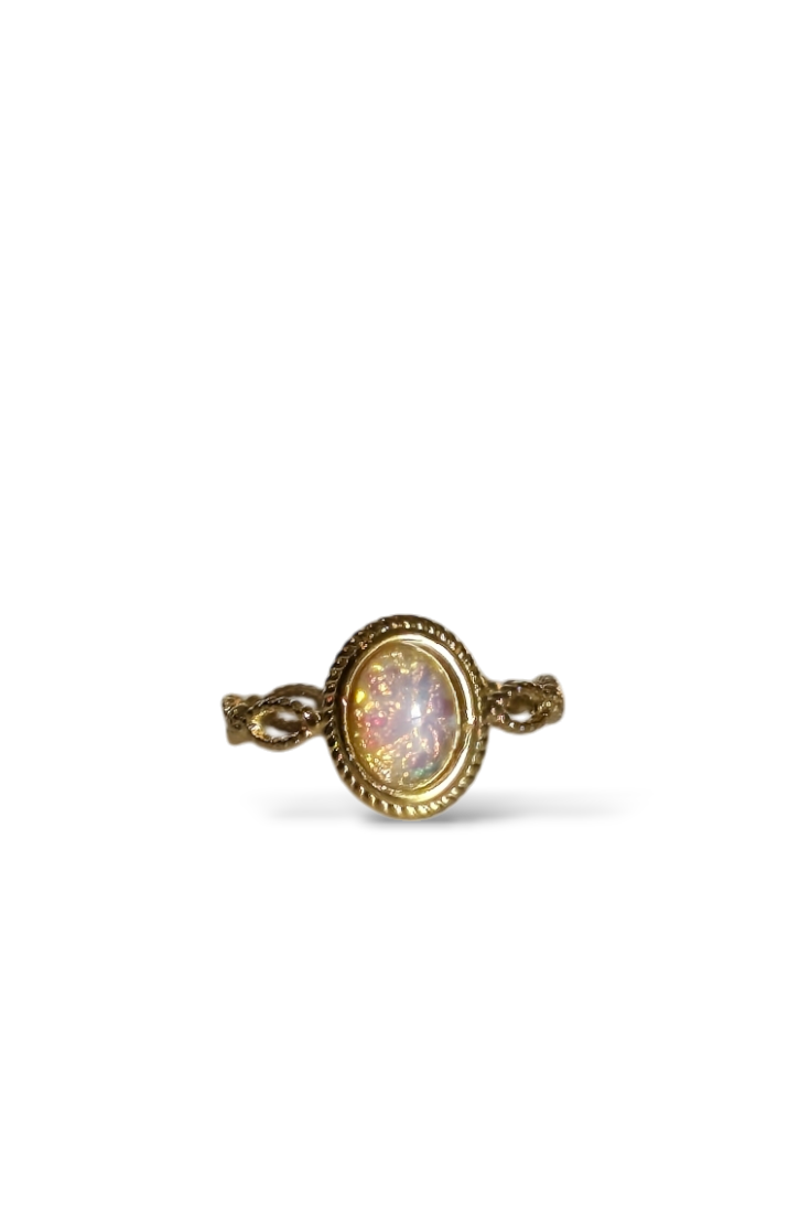 Vintage Fire Opal Glass Ornate Ring
