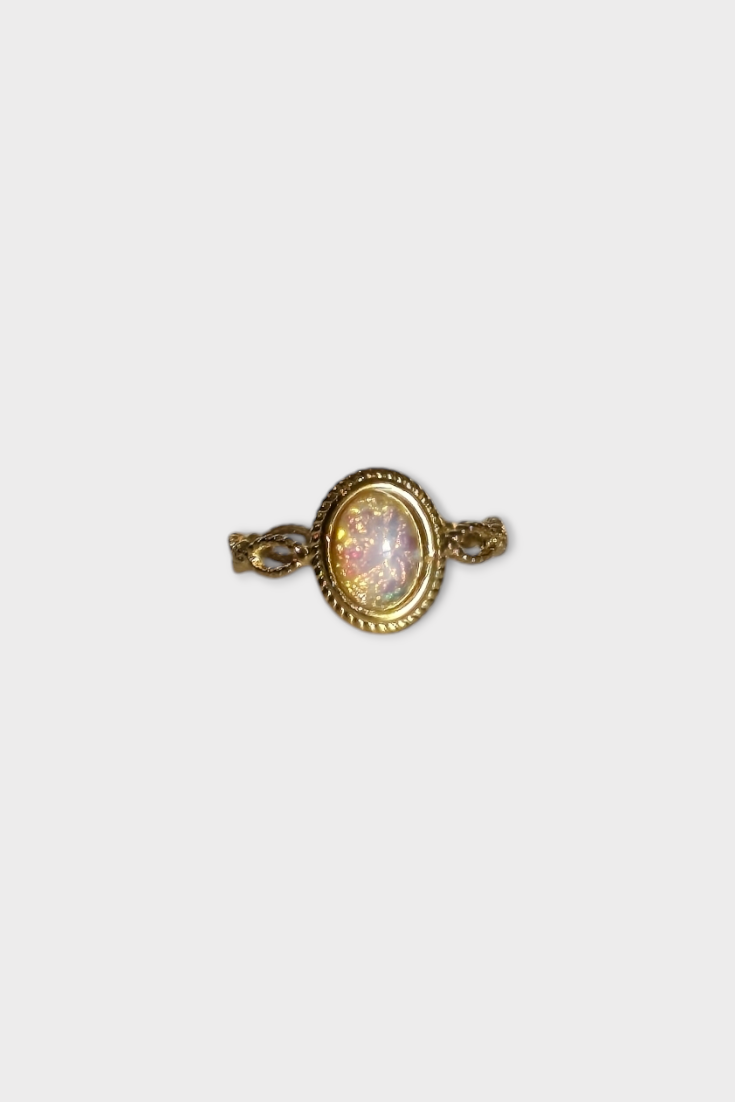 Vintage Fire Opal Glass Ornate Ring