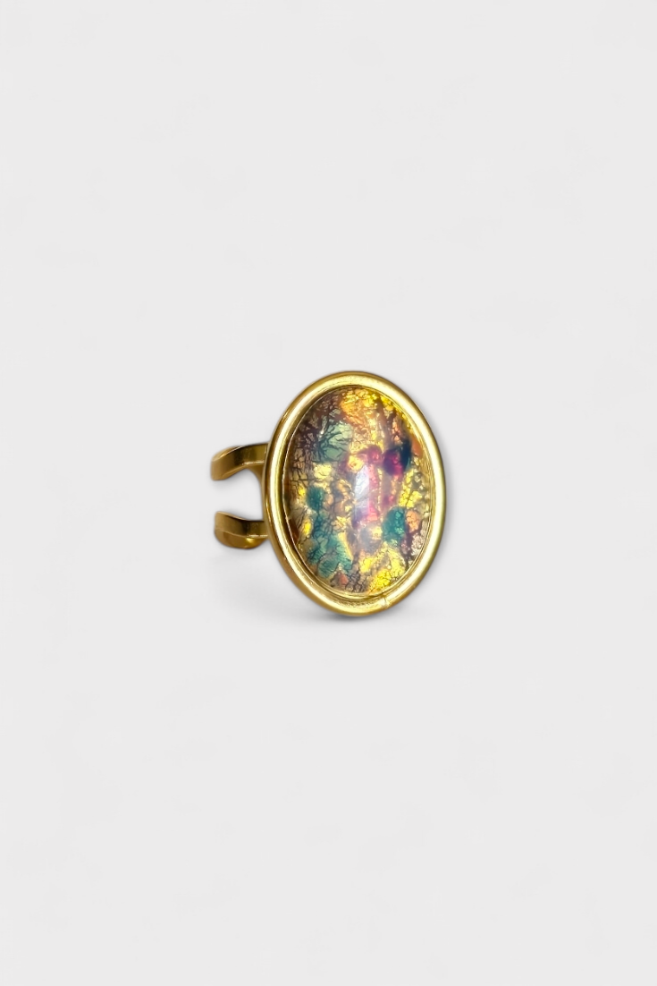 Vintage Large Fire Opal Glass Ring