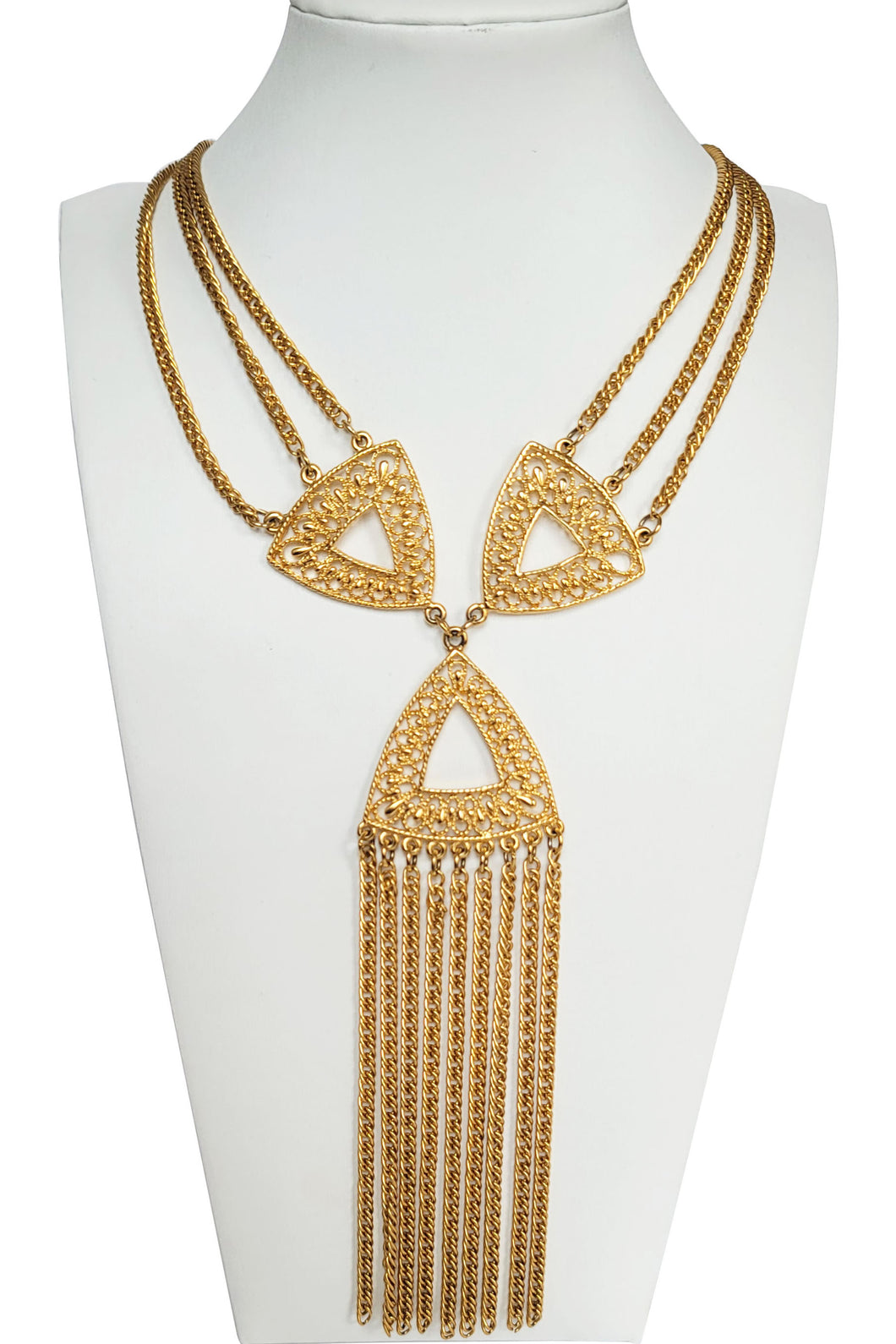 Vintage Gold Tone Etruscan Fringe Necklace