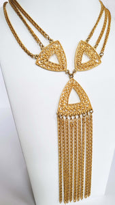 Vintage Gold Tone Etruscan Fringe Necklace
