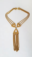Load image into Gallery viewer, Vintage Gold Tone Etruscan Fringe Necklace