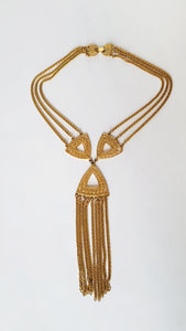 Vintage Gold Tone Etruscan Fringe Necklace