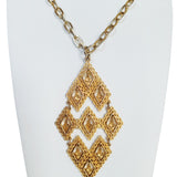 Vintage Goldtone Diamond Filagree Pendant Necklace