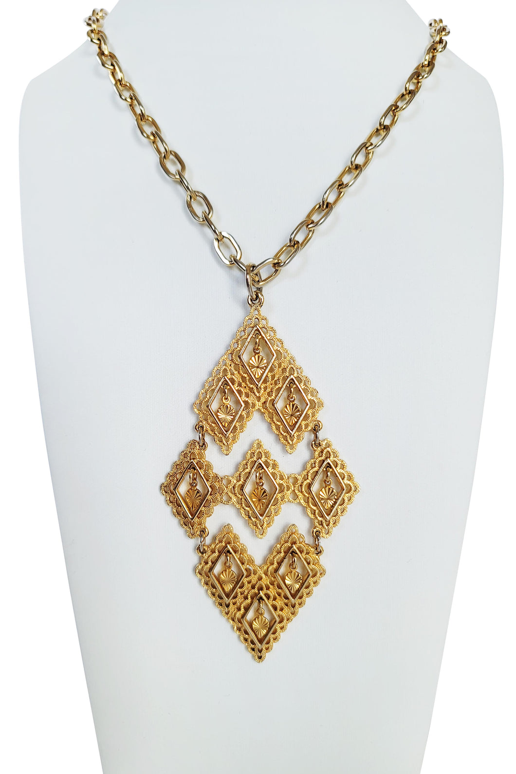 Vintage Goldtone Diamond Filagree Pendant Necklace
