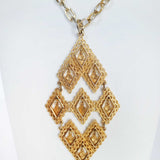 Vintage Goldtone Diamond Filagree Pendant Necklace