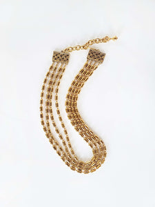 Vintage Gold-tone Beaded Multi-strand Necklace