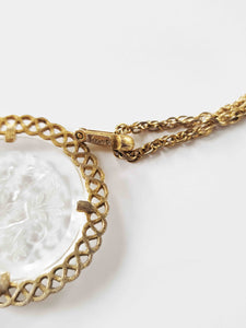 60's Gold-tone Glass Intaglio Libra Pendant Necklace