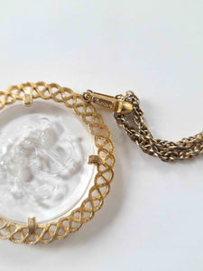 60's Gold-tone Glass Intaglio Sagittarius Pendant Necklace