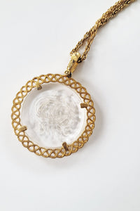 60's Gold-tone Glass Intaglio Scorpio Pendant Necklace