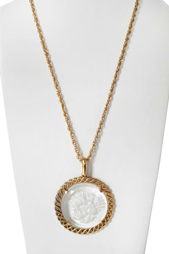 60's Gold-tone Glass Intaglio Libra Pendant Necklace