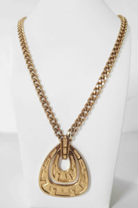 70's Gold-tone Monet Greek Key Chunky Pendant Necklace