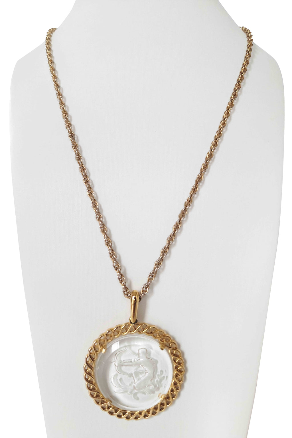 60's Gold-tone Glass Intaglio Sagittarius Pendant Necklace