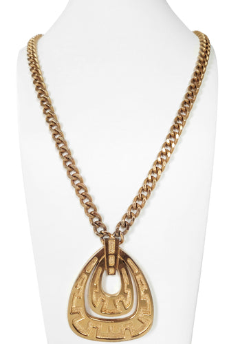 70's Gold-tone Monet Greek Key Chunky Pendant Necklace