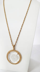 60's Gold-tone Glass Intaglio Scorpio Pendant Necklace