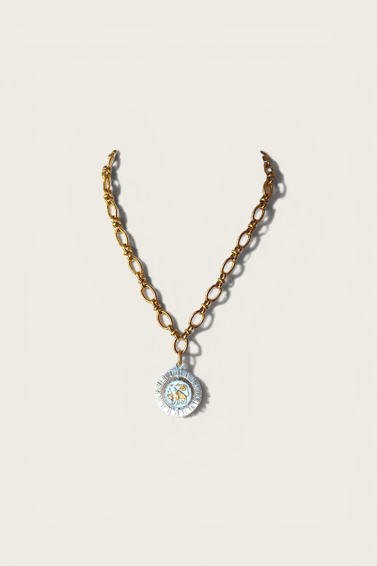 Vintage Taurus Zodiac Spinner Pendant Necklace