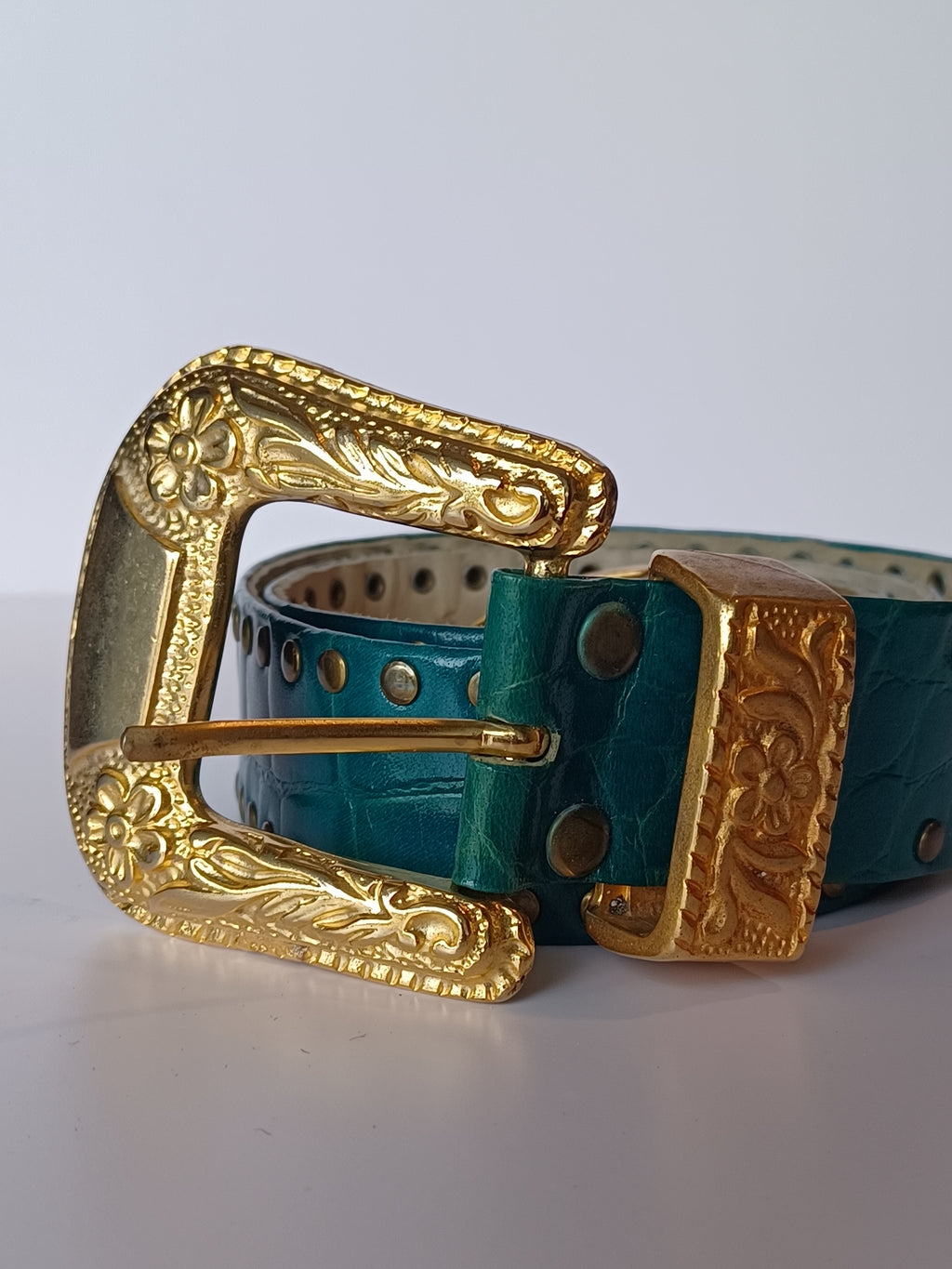Vintage Teal Western Leather Belt