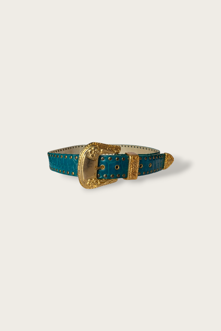Vintage Teal Western Leather Belt