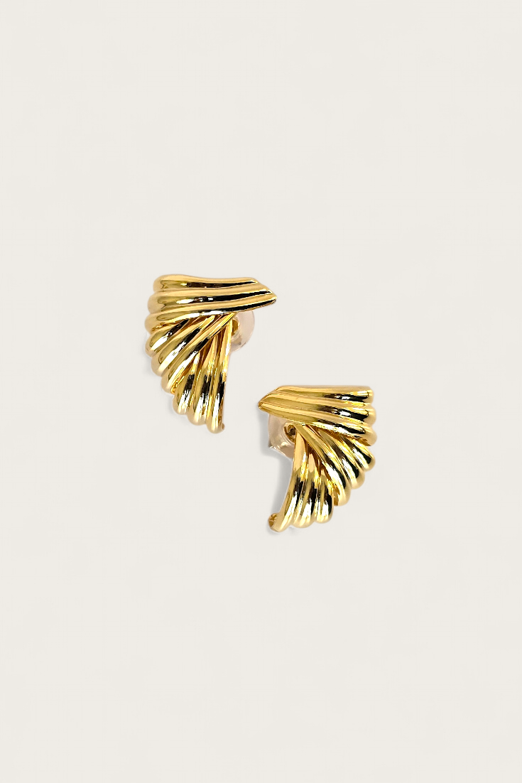 80’s Polished Gold-tone Fan Earrings