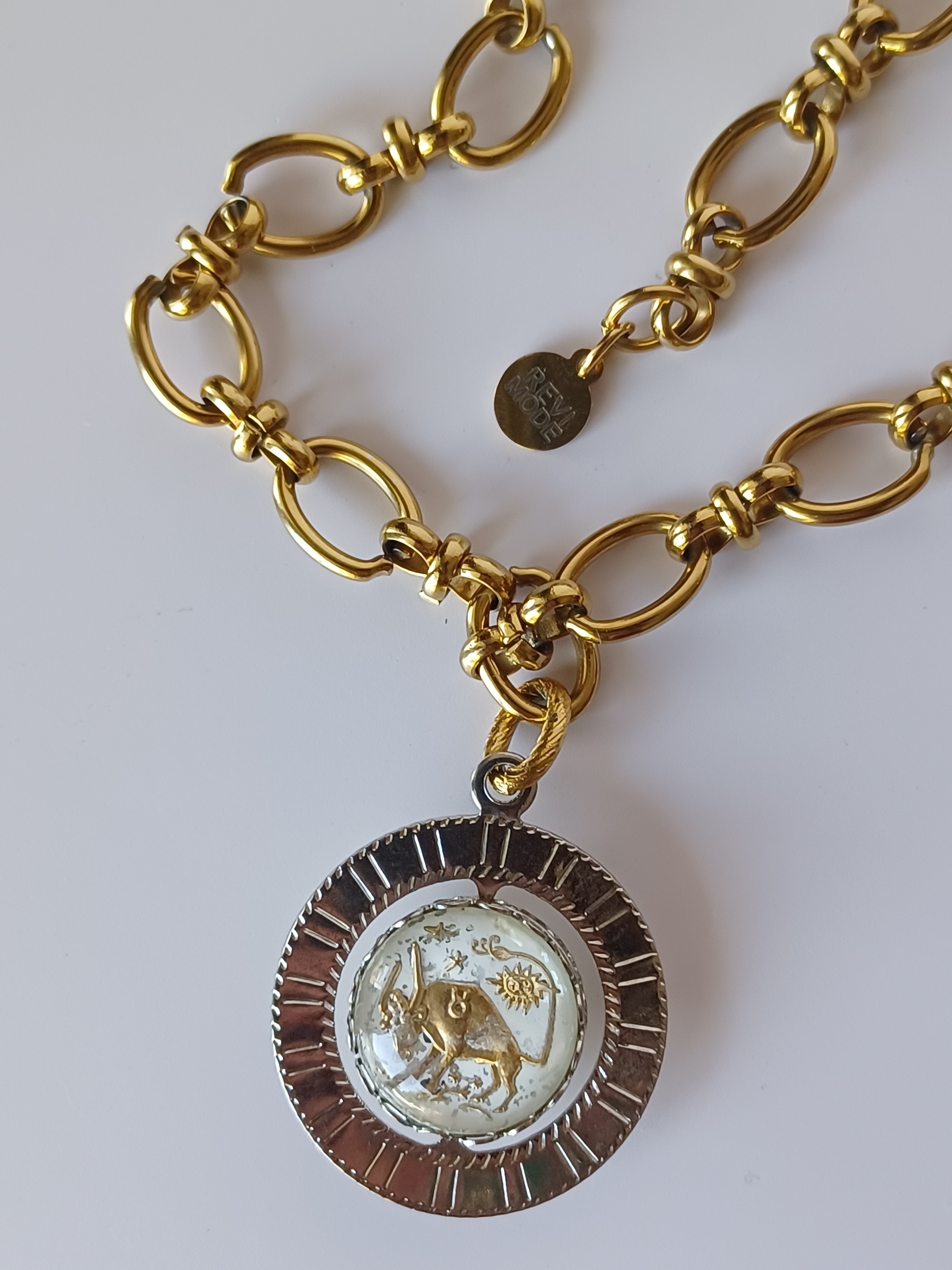 Vintage Taurus Zodiac Spinner Pendant Necklace