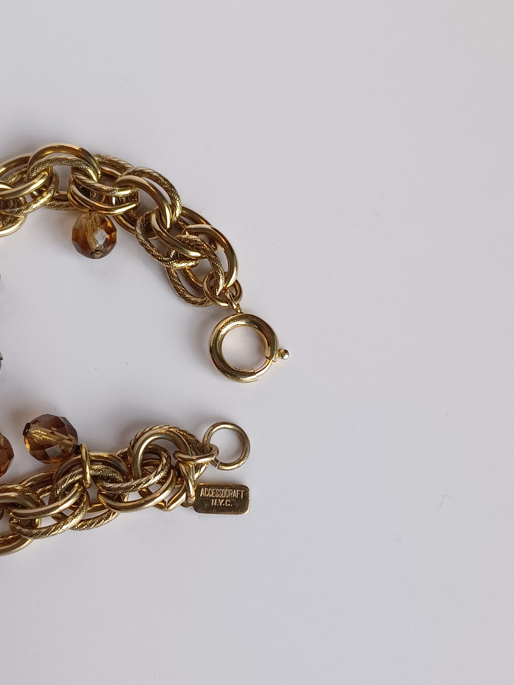 Vintage Accessocraft Amber Double Linked Charm Bracelet
