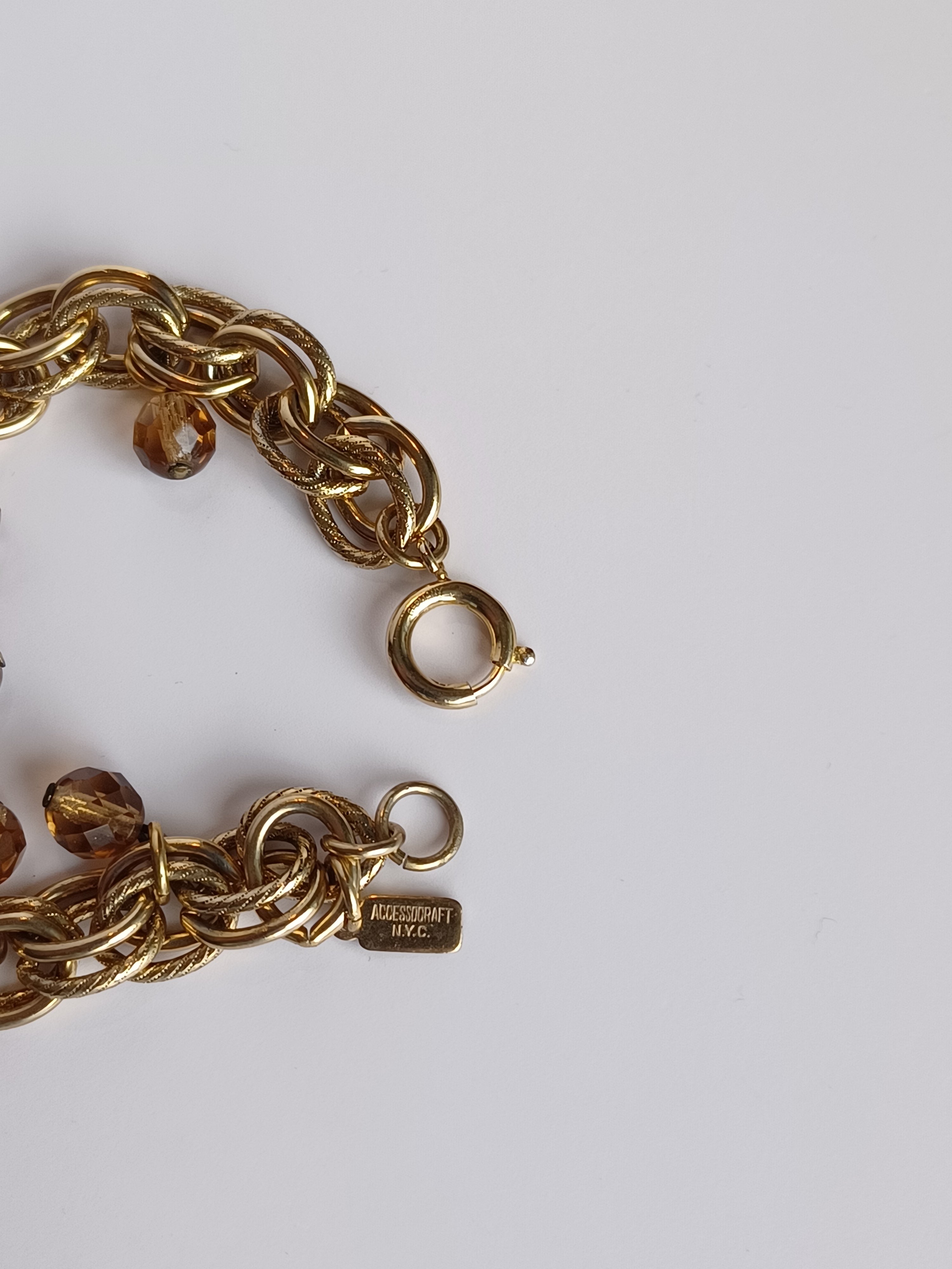 Vintage Accessocraft Amber Double Linked Charm Bracelet