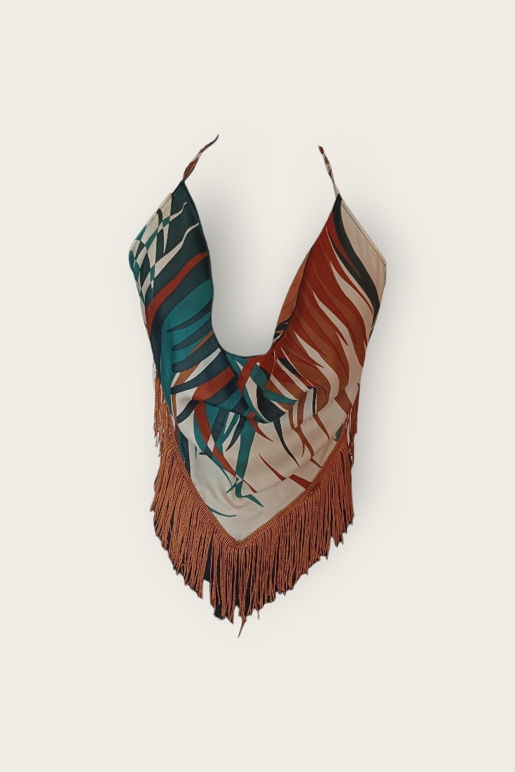 Tina Fringe Silk Scarf Top